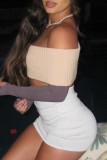 Black Sexy Solid Backless Off the Shoulder Long Sleeve Tops Two Pieces