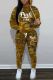 Light Brown Casual Print Basic Hooded Collar Long Sleeve Two Pieces