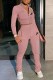 Pink Casual Print Letter Turndown Collar Long Sleeve Two Pieces