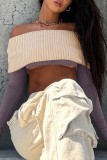 Apricot Sexy Solid Backless Off the Shoulder Long Sleeve Tops Two Pieces