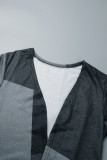Grey Casual Color Block Patchwork Outerwear