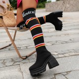 Black Casual Patchwork Round Keep Warm Comfortable Out Door Shoes