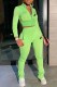 Green Casual Print Letter Turndown Collar Long Sleeve Two Pieces