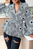 Grey Casual Print Patchwork V Neck Tops
