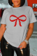 Light Gray Vintage Cute Print Patchwork O Neck T-Shirts