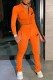 Orange Casual Print Letter Turndown Collar Long Sleeve Two Pieces