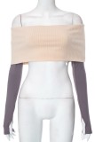 Black Sexy Solid Backless Off the Shoulder Long Sleeve Tops Two Pieces