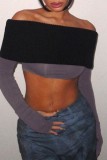 Black Sexy Solid Backless Off the Shoulder Long Sleeve Tops Two Pieces