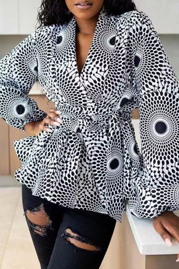 Grey Casual Print Patchwork V Neck Tops