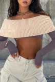 Black Sexy Solid Backless Off the Shoulder Long Sleeve Tops Two Pieces