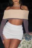Black Sexy Solid Backless Off the Shoulder Long Sleeve Tops Two Pieces