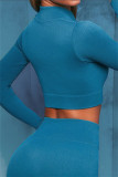 Blue Casual Sportswear Solid Long Sleeve TopS