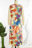 Multicolor Casual Print Basic O Neck Tops