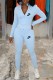 Sky Blue Casual Print Letter Zipper Collar Long Sleeve Two Pieces