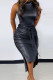 Black Sexy Solid Patchwork Asymmetrical O Neck One Step Skirt Dresses