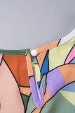 Multicolor Casual Print Basic O Neck Tops