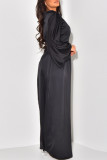 Black Elegant Solid Bandage Patchwork O Neck Long Dress Dresses