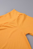 Yellow Elegant Solid Patchwork Draw String Off the Shoulder Long Sleeve Two Pieces