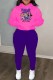 Rose Red Casual Character Print Letter Hooded Collar Plus Size Two Pieces