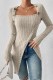 Apricot Casual Solid Patchwork Slit Square Collar Tops