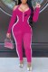 Rose Red Casual Print Patchwork Letter U Neck Jumpsuits