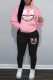 Pink Black Casual Print Basic Hooded Collar Long Sleeve Two Pieces