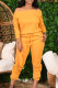 Yellow Elegant Solid Patchwork Draw String Off the Shoulder Long Sleeve Two Pieces
