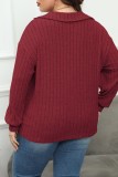 Purplish Red Casual Solid Basic V Neck Plus Size Tops