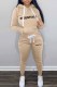 Khaki Casual Print Letter Hooded Collar Long Sleeve Two Pieces
