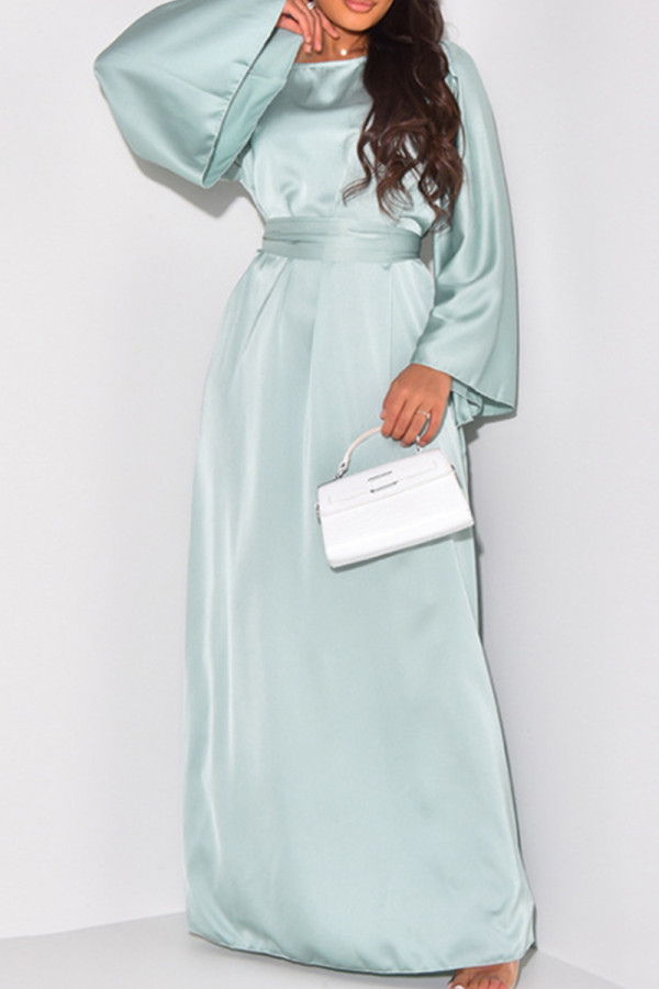 Baby Blue Elegant Solid Bandage Patchwork O Neck Long Dress Dresses