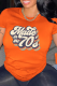 Orange Casual Daily Print Patchwork Letter O Neck T-Shirts
