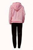 Pink Black Casual Print Basic Hooded Collar Long Sleeve Two Pieces