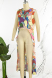 Multicolor Casual Print Basic O Neck Tops