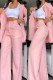 Pink Casual Solid Patchwork Buttons Turn-back Collar Long Sleeve Two Pieces