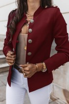 Burgundy Casual Solid Cardigan Outerwear