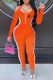 Orange Casual Print Patchwork Letter U Neck Jumpsuits