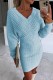 Blue Casual Solid Basic V Neck Long Sleeve Dresses