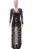 White Sexy Solid Lace Hollowed Out Patchwork V Neck Long Dress Dresses