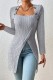 Grey Casual Solid Patchwork Slit Square Collar Tops