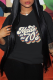 Black Casual Street Print Draw String Letter Hooded Collar Tops
