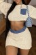 Apricot Casual Solid Patchwork O Neck Long Sleeve Two Pieces