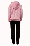 Pink Black Casual Letter Print Basic Hooded Collar Long Sleeve Two Pieces