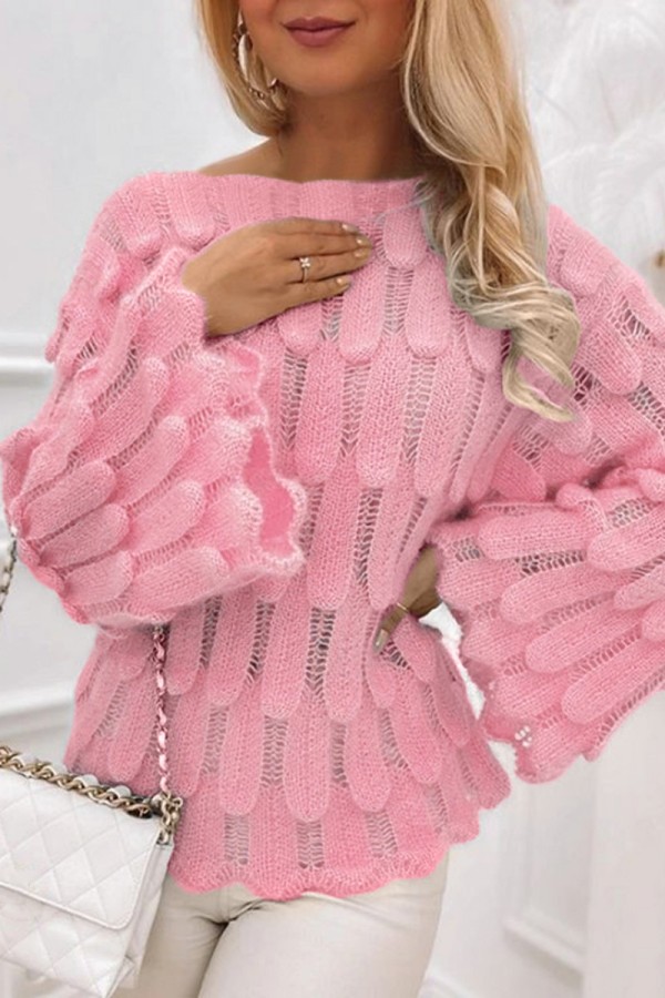 Pink Casual Solid Basic O Neck Tops