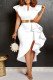 White Casual Solid Flounce V Neck Irregular Dress Dresses (Without Belt)