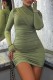 Green Casual Solid Fold Half A Turtleneck Long Sleeve Dresses