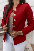 Red Casual Solid Cardigan Outerwear