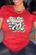Red Casual Daily Print Patchwork Letter O Neck T-Shirts