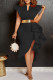 Black Casual Solid Flounce V Neck Irregular Dress Dresses (Without Belt)