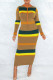 Multicolor Casual Striped Print Patchwork Zipper Collar Long Sleeve Dresses