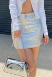 Silver Casual Solid Patchwork Skinny High Waist Conventional Solid Color Skirts